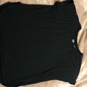 Black workout shirt with sheer shoulder strip
